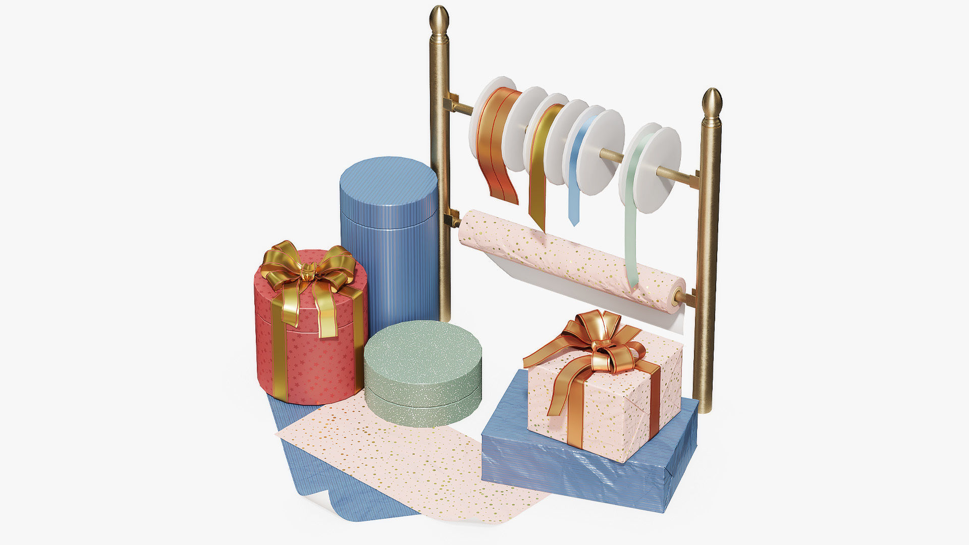 Gift wrapping kit Low-poly 3D model_1