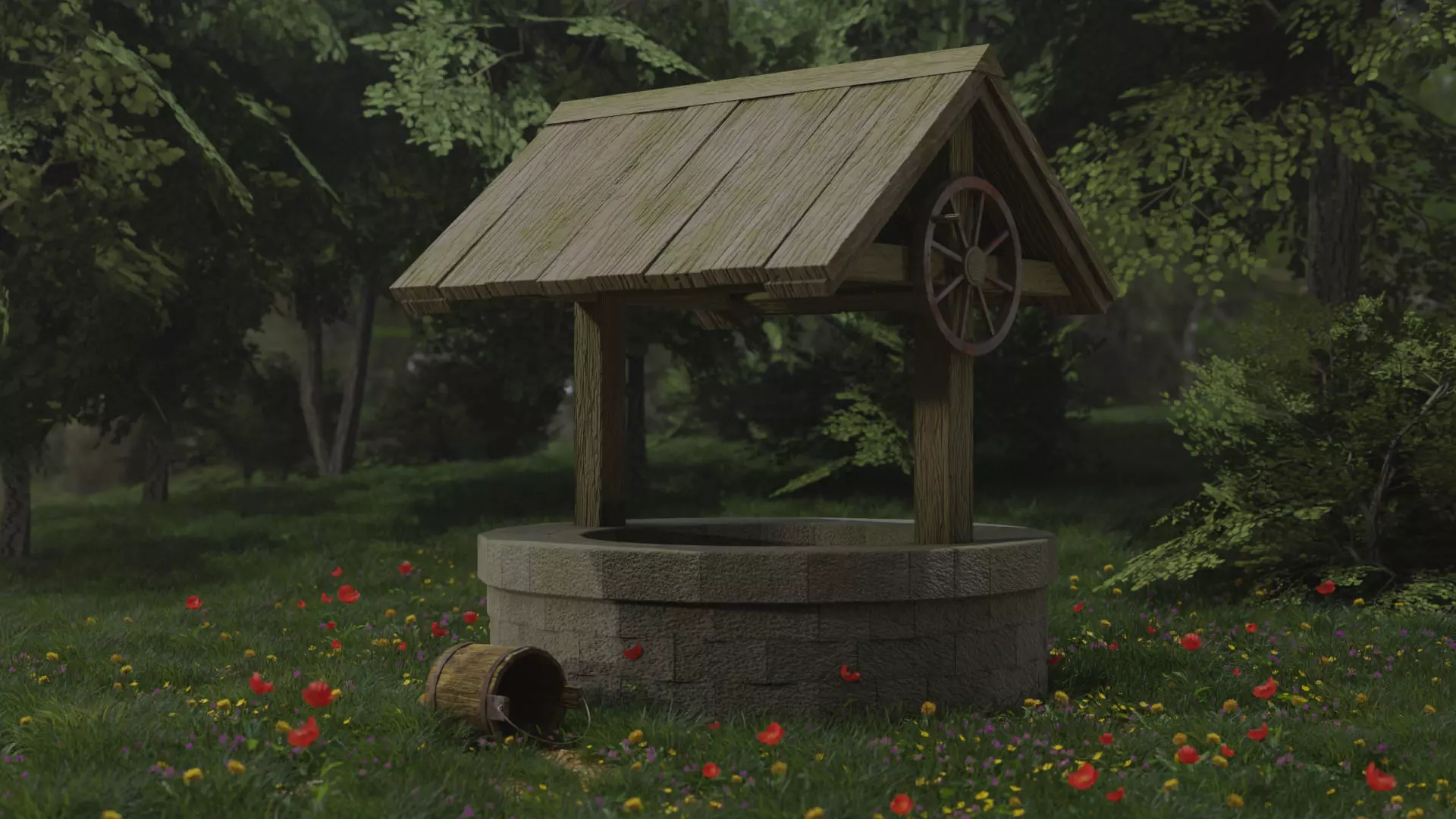 Old Well GameReady Low-poly 3D model_0