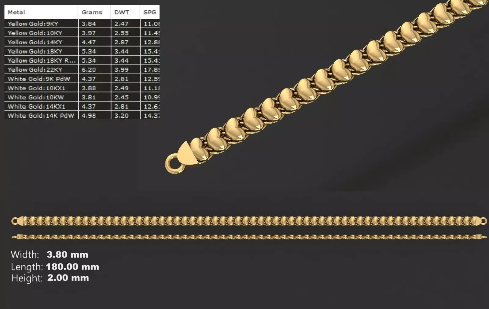 heart chain bracelet Free 3D print model_0