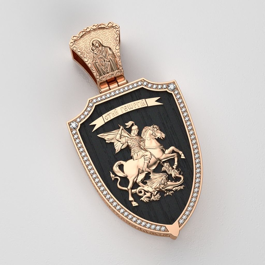 Saint George pendant with wood insert 3D print model_1