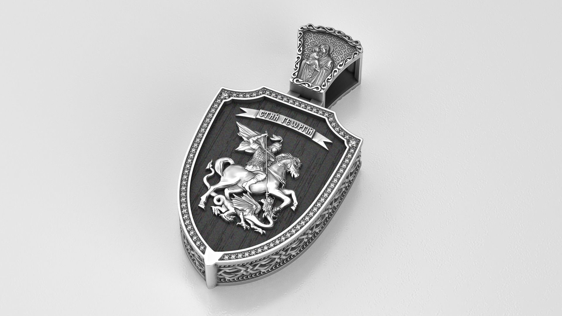 Saint George pendant with wood insert 3D print model_5