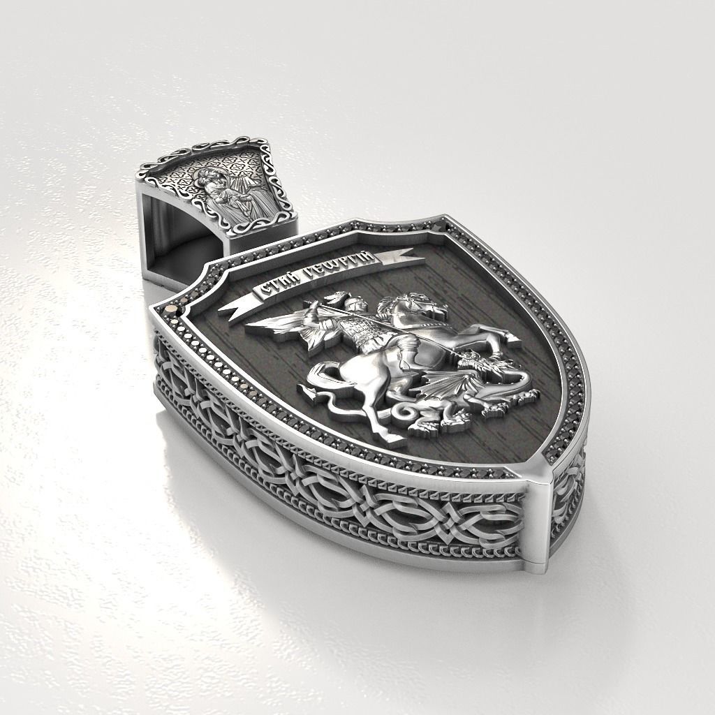Saint George pendant with wood insert 3D print model_4