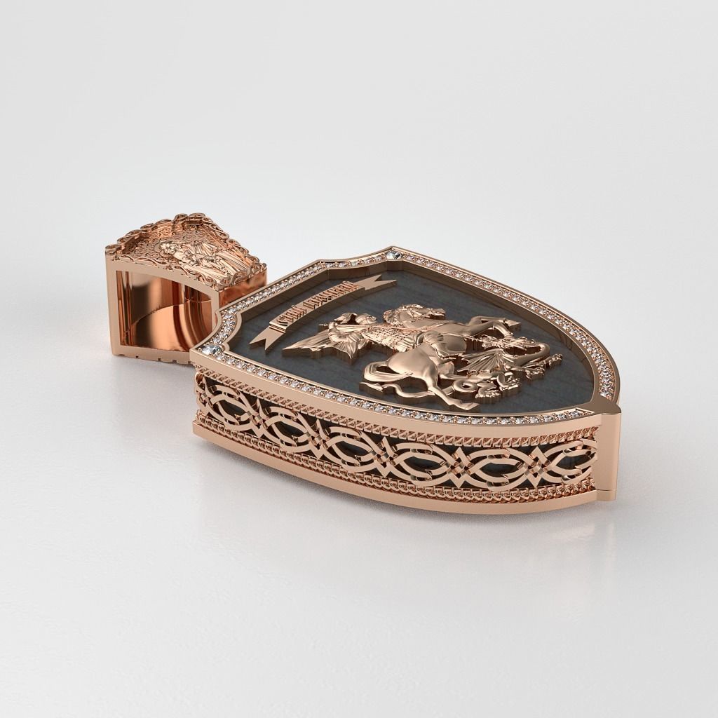 Saint George pendant with wood insert 3D print model_2