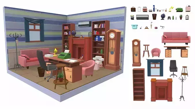 Isometric cartoon office room 02