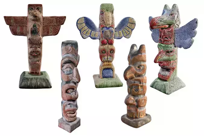Totem Poles Bundle - Photorealistic Low-poly 3D Model Collection