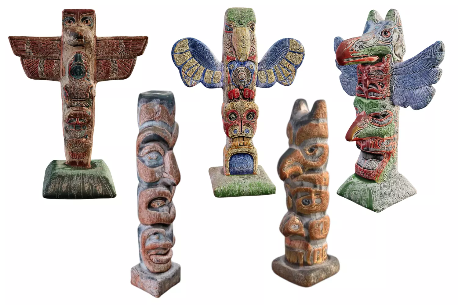 Totem Poles Bundle - Photorealistic Low-poly 3D Model Collection _0