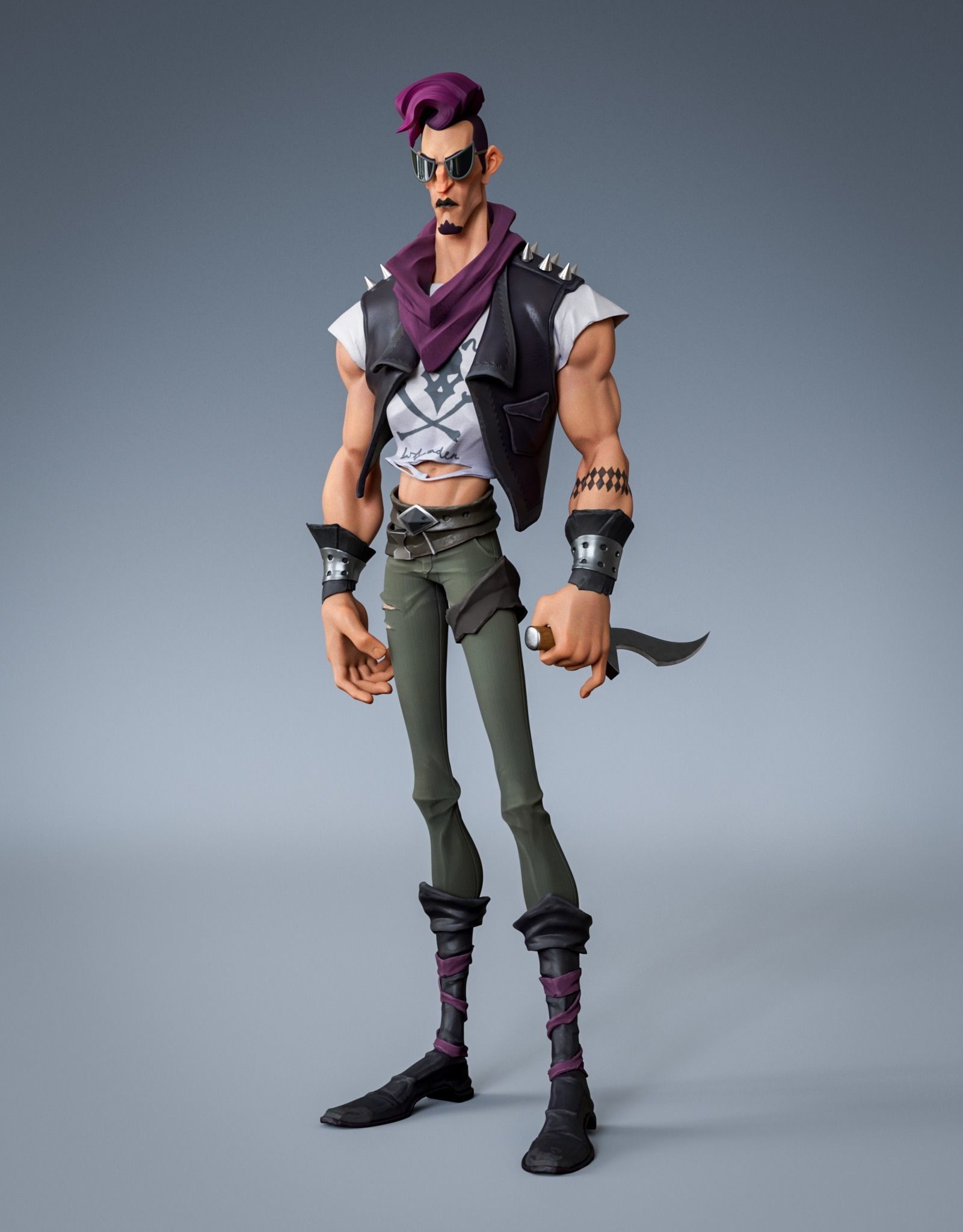 Punk Male Low-poly 3D model_2