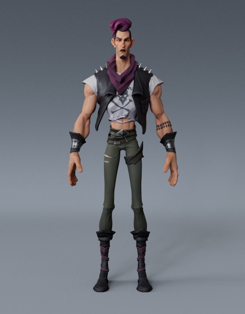 Punk Male Low-poly 3D model_4