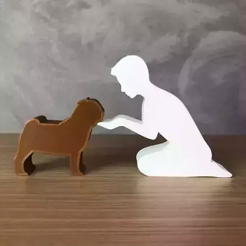 Boy and his Pug for 3D printer or laser cut
