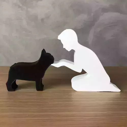 Boy and his french bulldog for 3D printer or laser cut