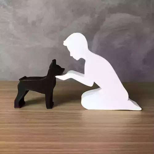 Boy and his Pinscher for 3D printer or laser cut