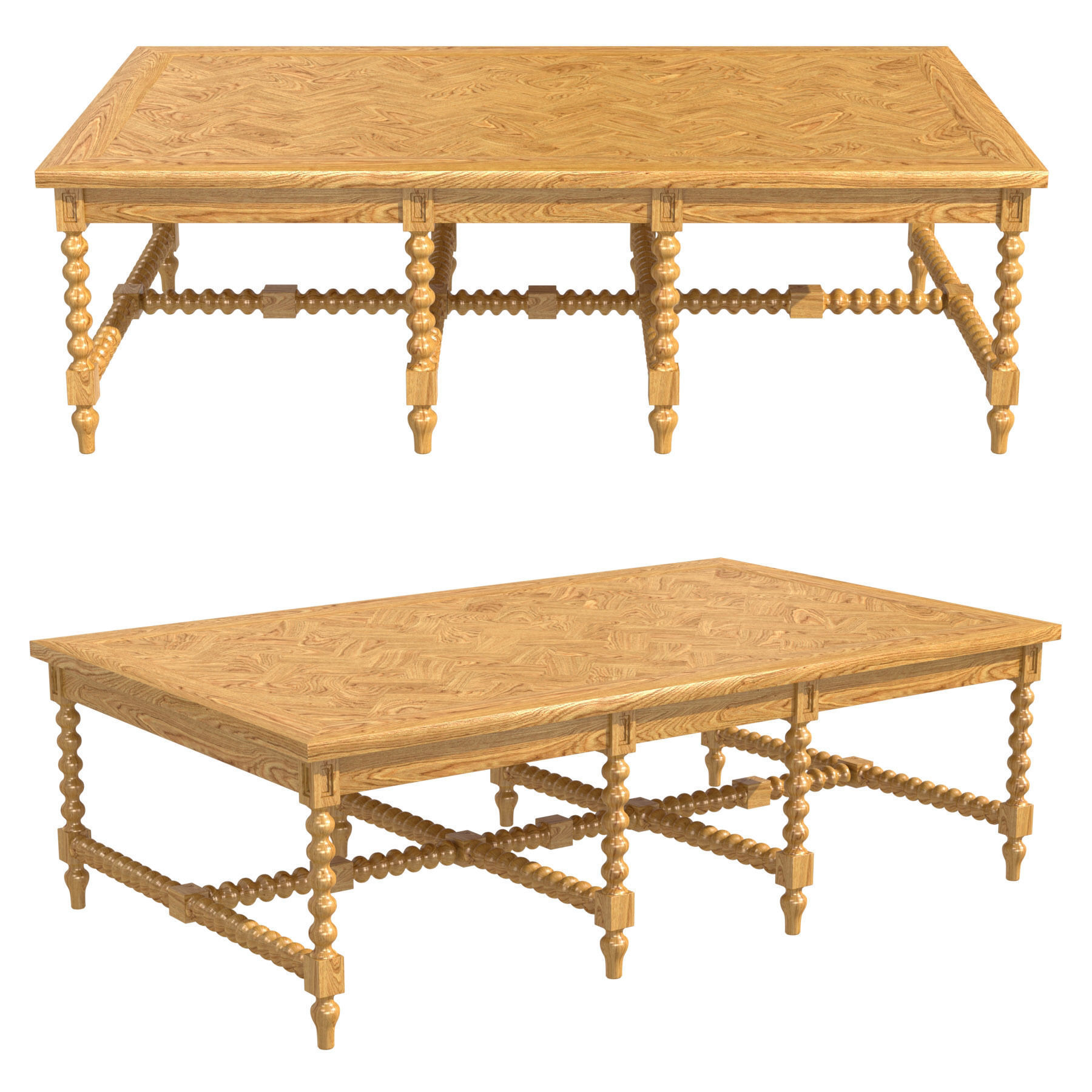 ABIDE INTERIORS Elene Bobbin Coffee Table  Herringbone Top 3D model_1