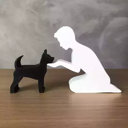 Boy and his Pinscher for 3D printer or laser cut