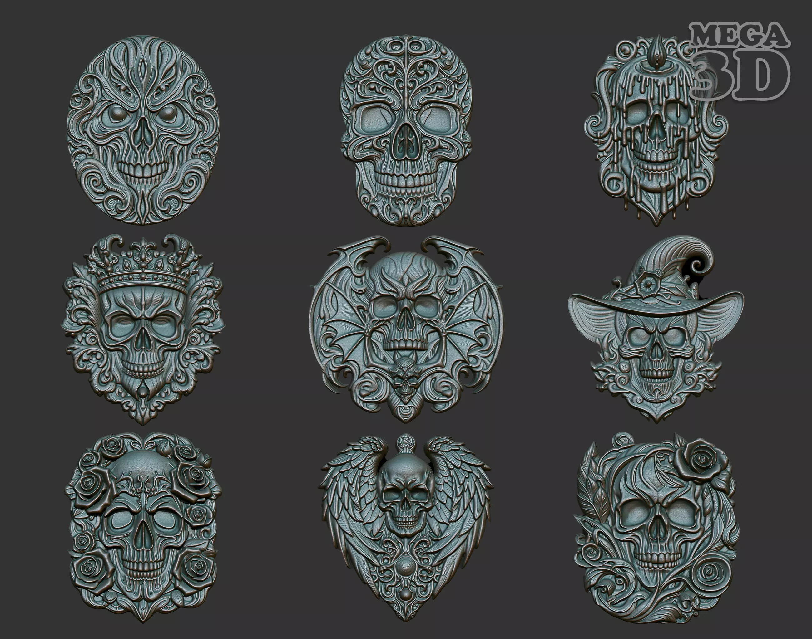Halloween Skull Basrelief Pack 240528  3D Model Collection_0