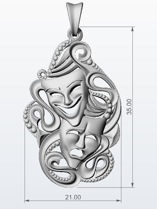 Drama masks pendant 3D print model_11