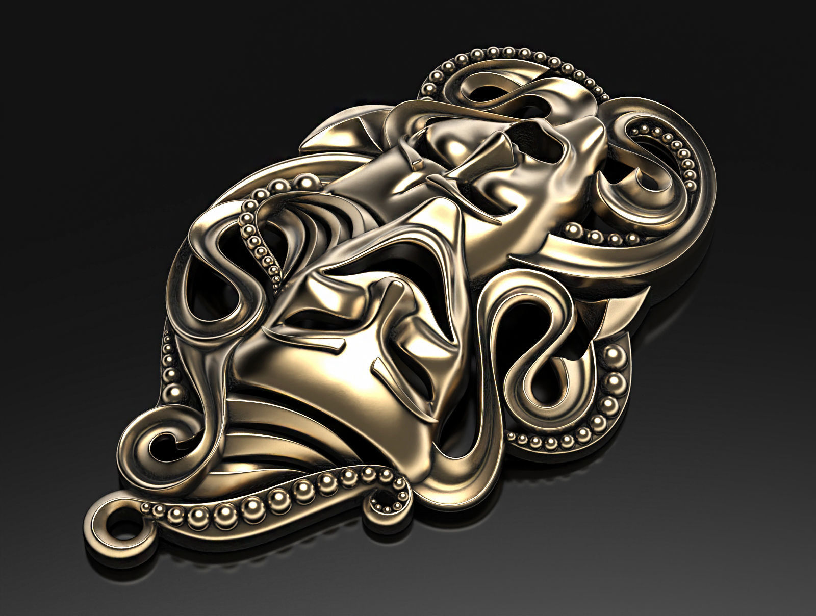 Drama masks pendant 3D print model_4