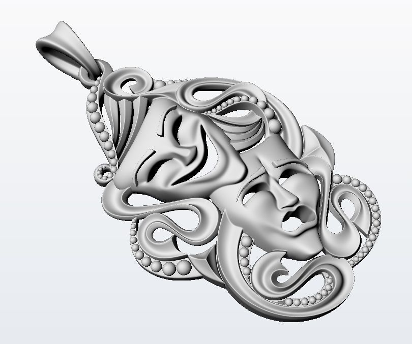 Drama masks pendant 3D print model_9