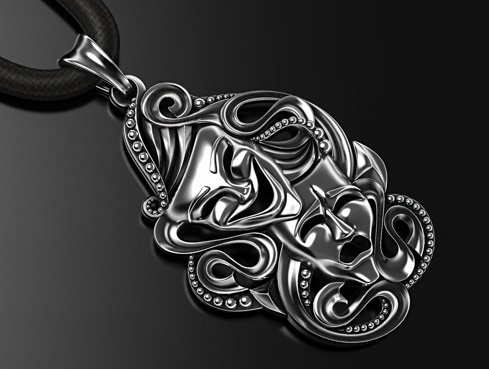Drama masks pendant 3D print model_8