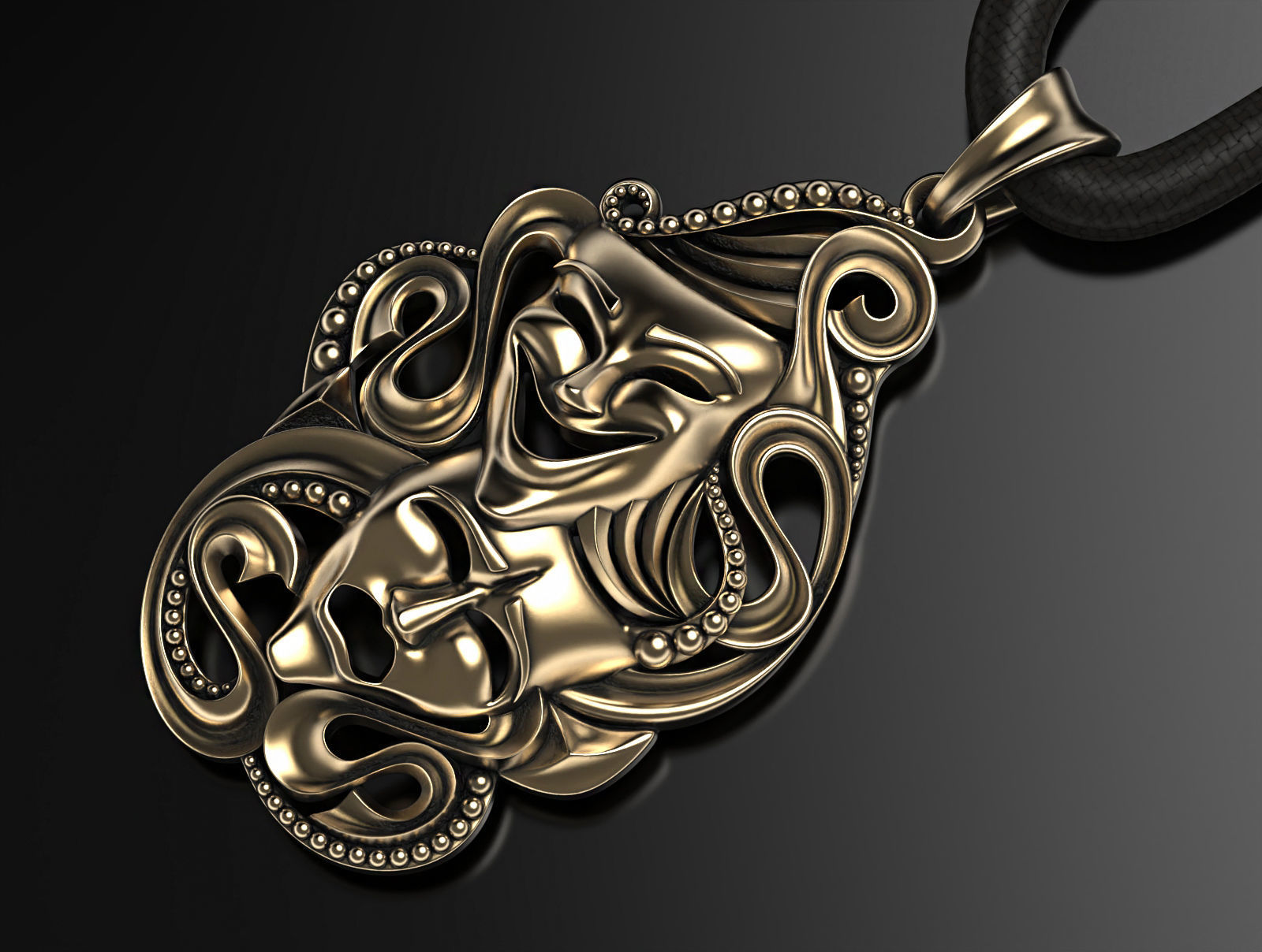 Drama masks pendant 3D print model_1