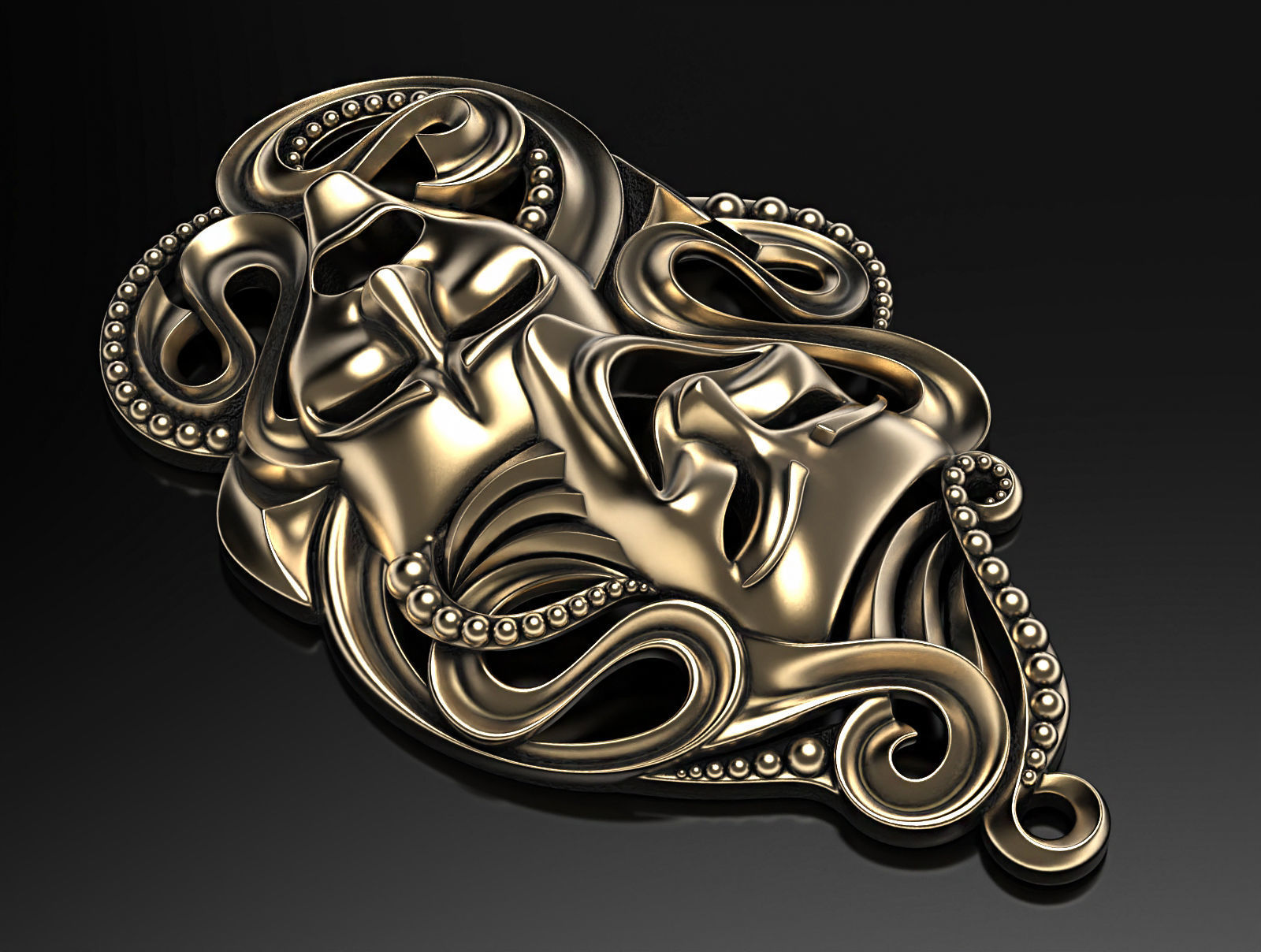 Drama masks pendant 3D print model_3