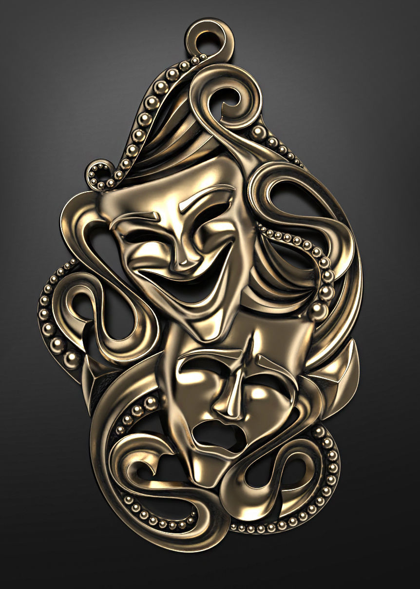 Drama masks pendant 3D print model_2