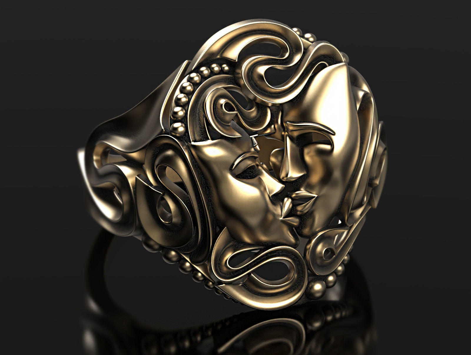 Drama masks ring  3D print model_7