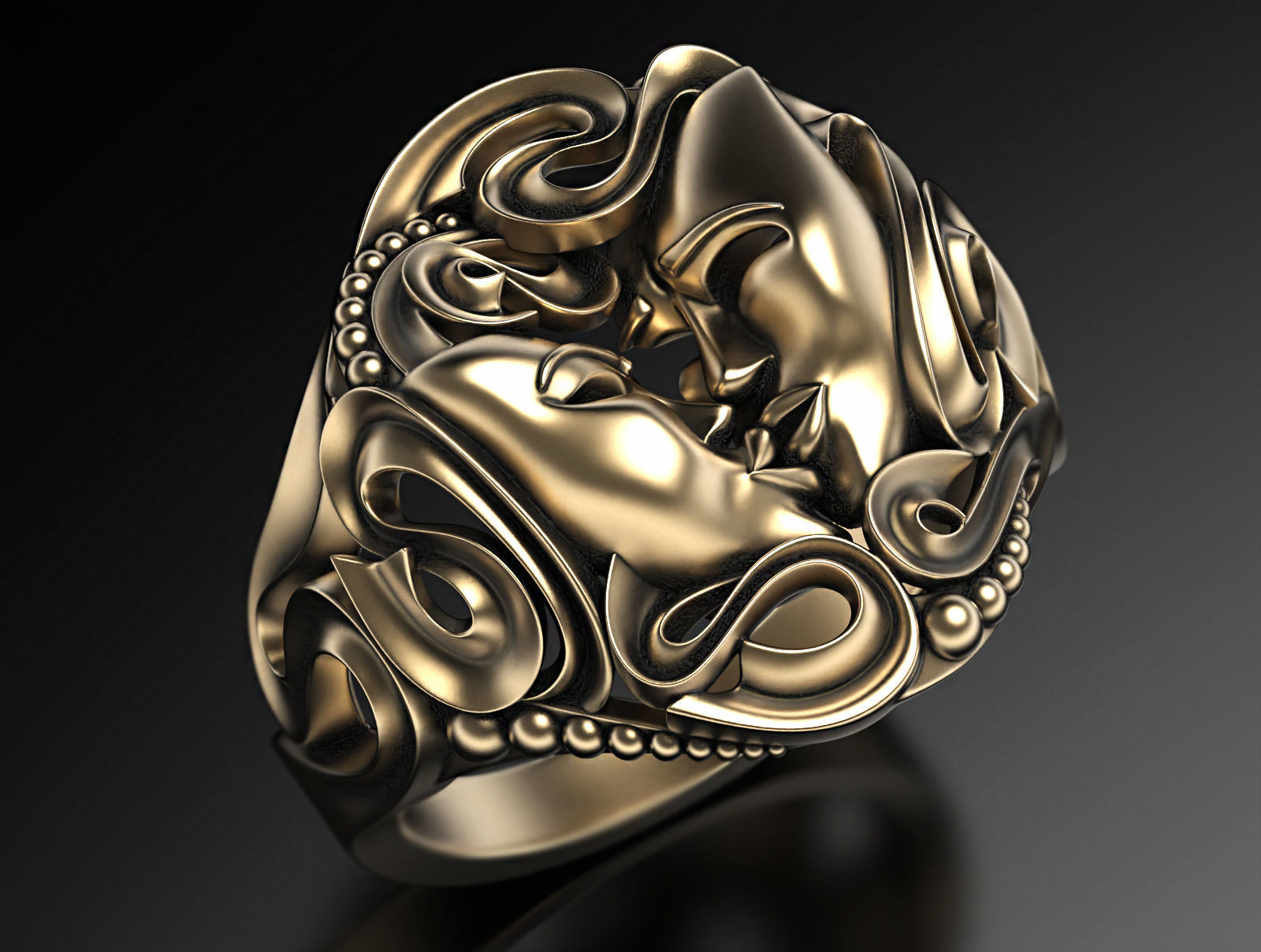 Drama masks ring  3D print model_1