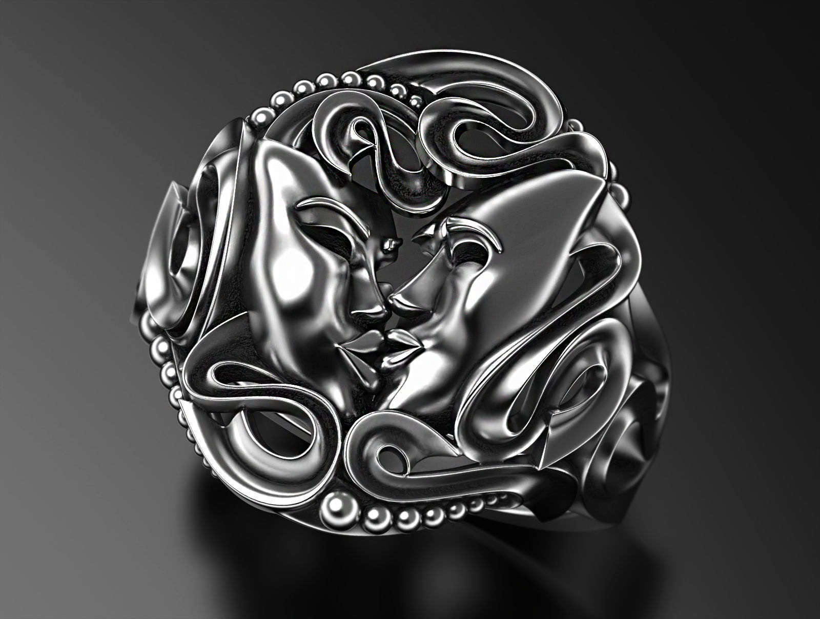 Drama masks ring  3D print model_8