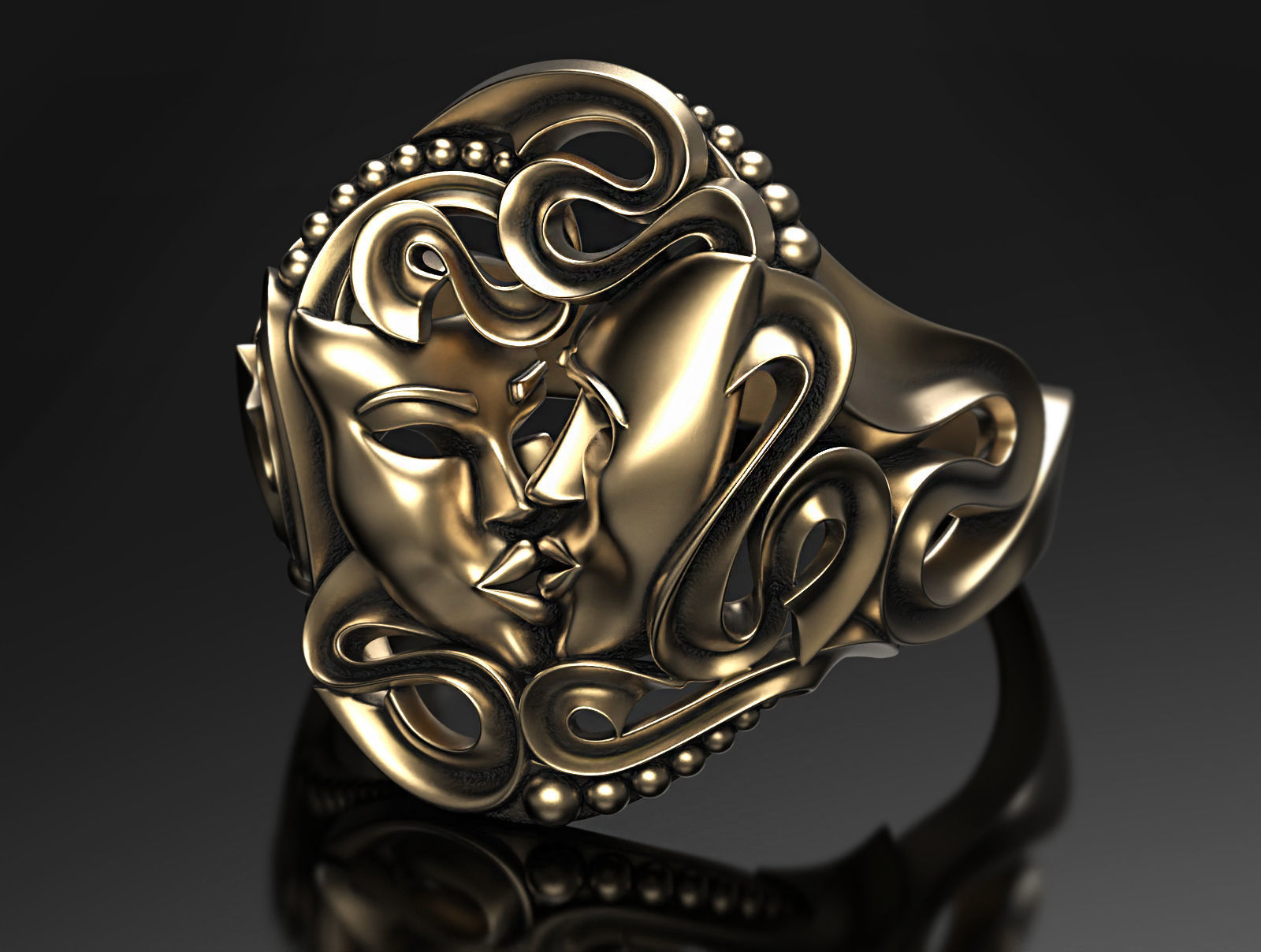 Drama masks ring  3D print model_6
