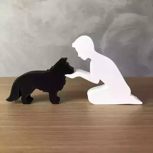 Boy and his Border Collie for 3D printer or laser cut 3D print model