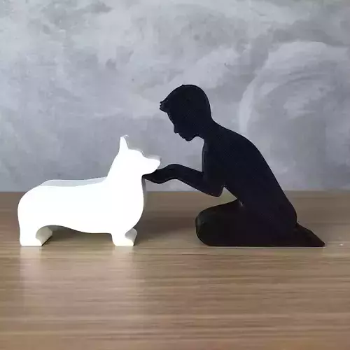Boy and his Corgi for 3D printer or laser cut