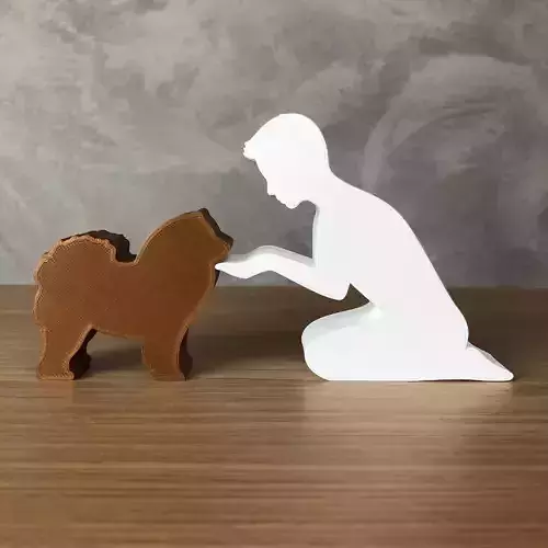 Boy and his Chow chow for 3D printer or laser cut 3D print model
