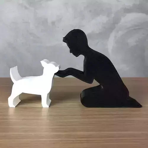 Boy and his Chihuahua for 3D printer or laser cut