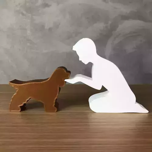 Boy and his Cocker Spaniel for 3D printer or laser cut