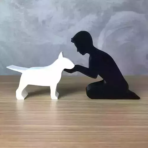 Boy and his Bull Terrier for 3D printer or laser cut