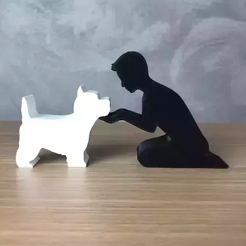 Boy and his West White Terrier for 3D printer or laser cut