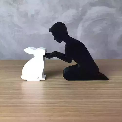 Boy and his Rabbit for 3D printer or laser cut