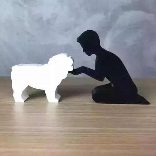 Boy and his English Bulldog for 3D printer or laser cut