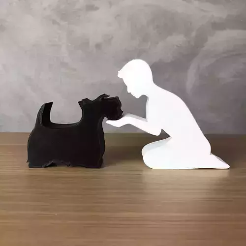 Boy and his Scottish Terrier for 3D printer or laser cut