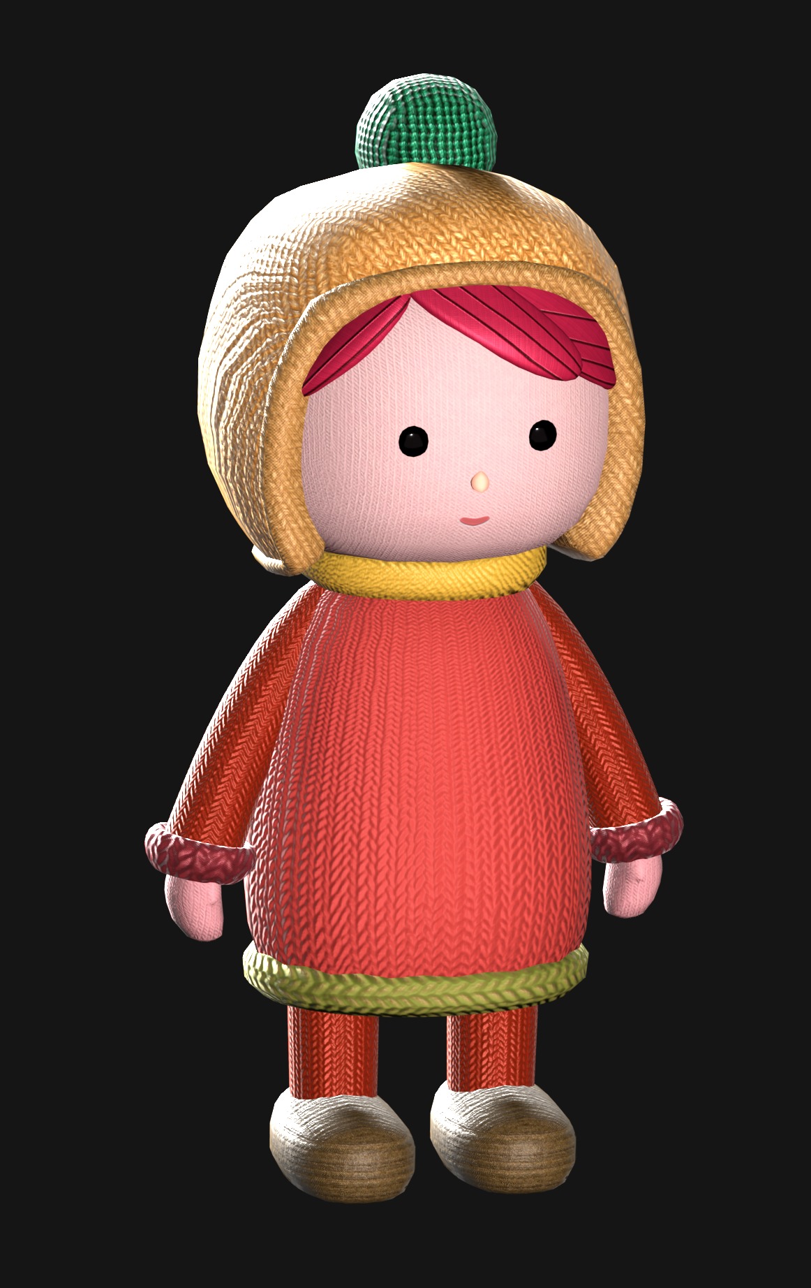 Knitted doll Low-poly 3D model_1