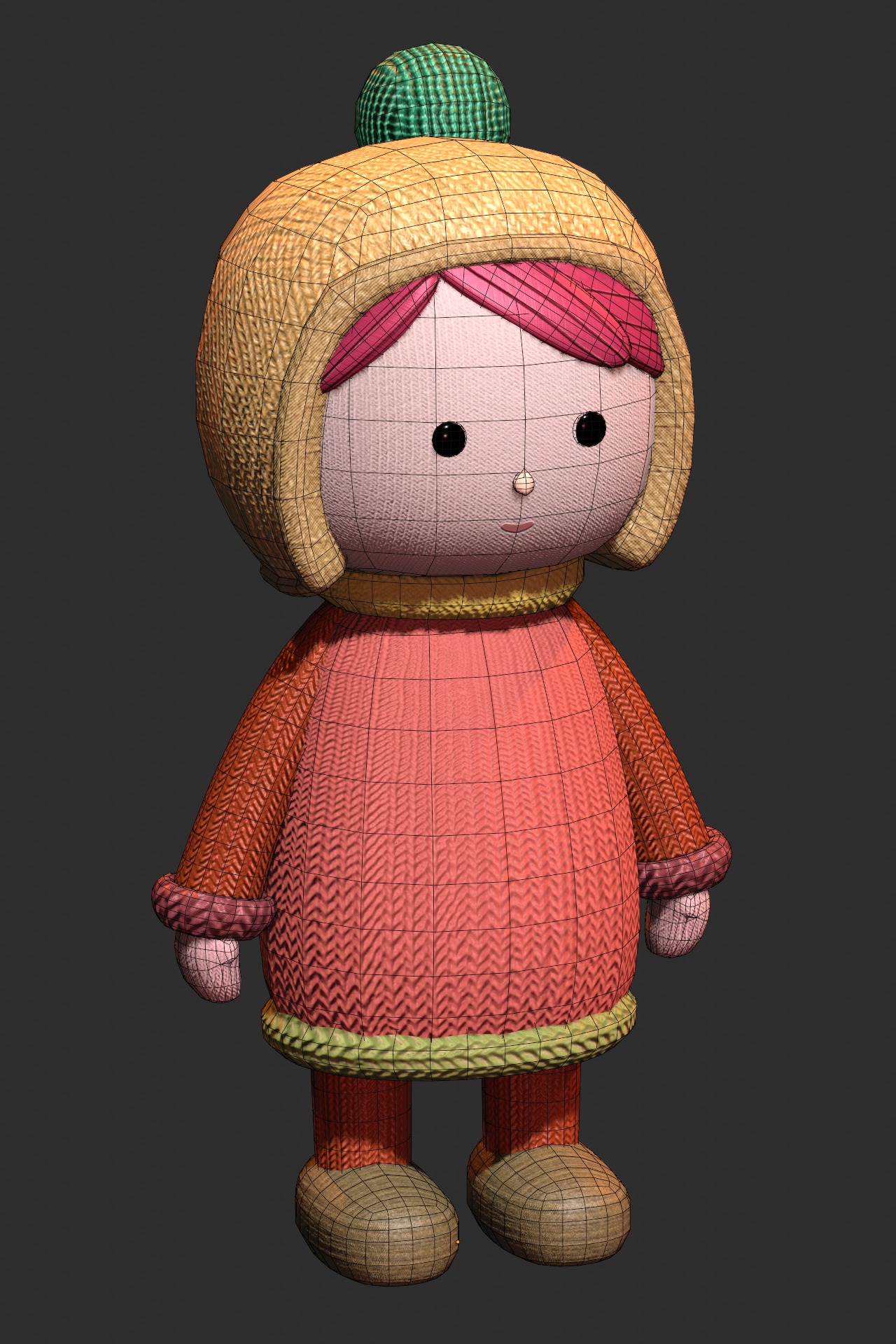 Knitted doll Low-poly 3D model_3