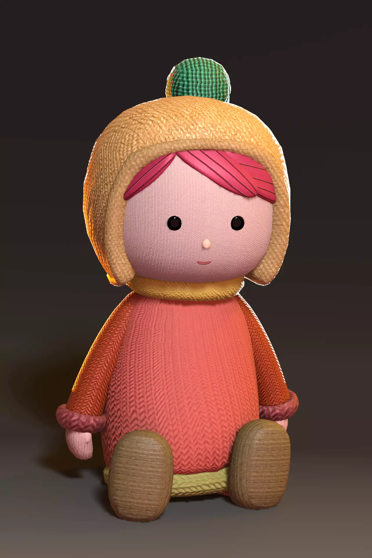 Knitted doll Low-poly 3D model_0