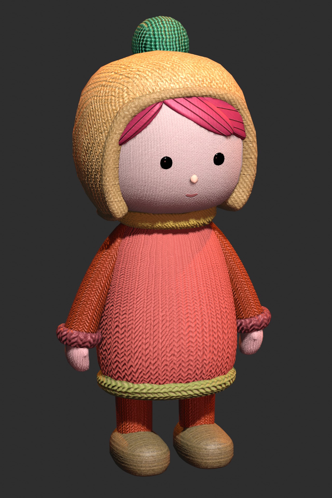Knitted doll Low-poly 3D model_2