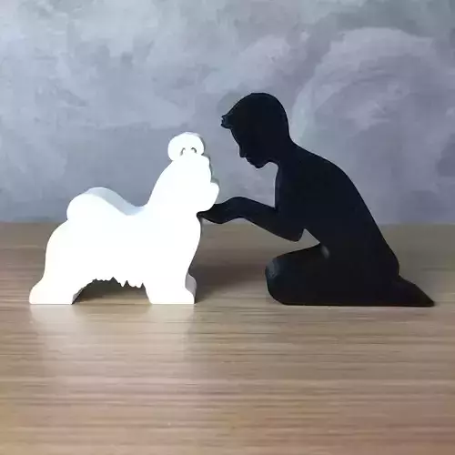 Boy and his Shih Tzu for 3D printer or laser cut
