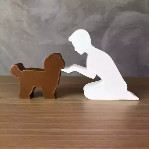 Boy and his Lhasa Apso for 3D printer or laser cut 3D print model