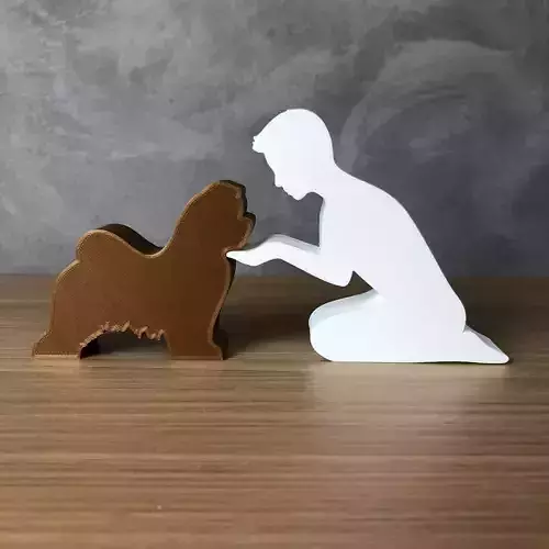 Boy and his Lhasa Apso for 3D printer or laser cut 3D print model