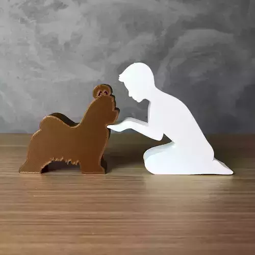 Boy and his Lhasa Apso for 3D printer or laser cut 3D print model