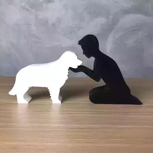 Boy and his Golden Retriever for 3D printer or laser cut