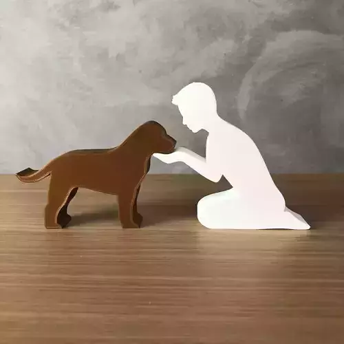 Boy and his Labrador Retriever for 3D printer or laser cut