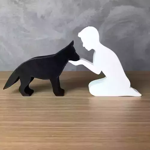 Boy and his German Shepherd for 3D printer or laser cut 3D print model